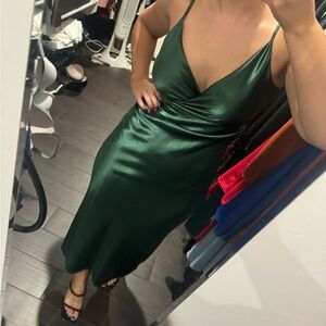 Emerald green satin dress